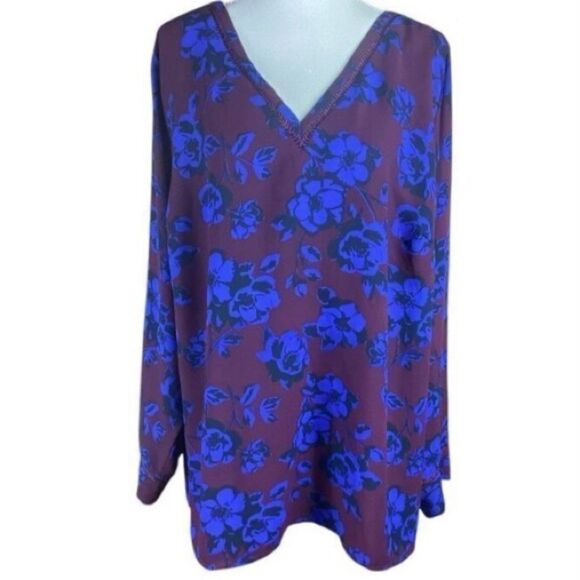 41 Hawthorn Wm’s Multicolor Floral V-Neck Cut Out Back Long Sleeve Blouse Sz 3X - Picture 1 of 7